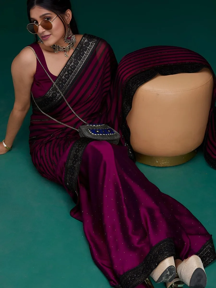 Anouk Striped Embellished Saree