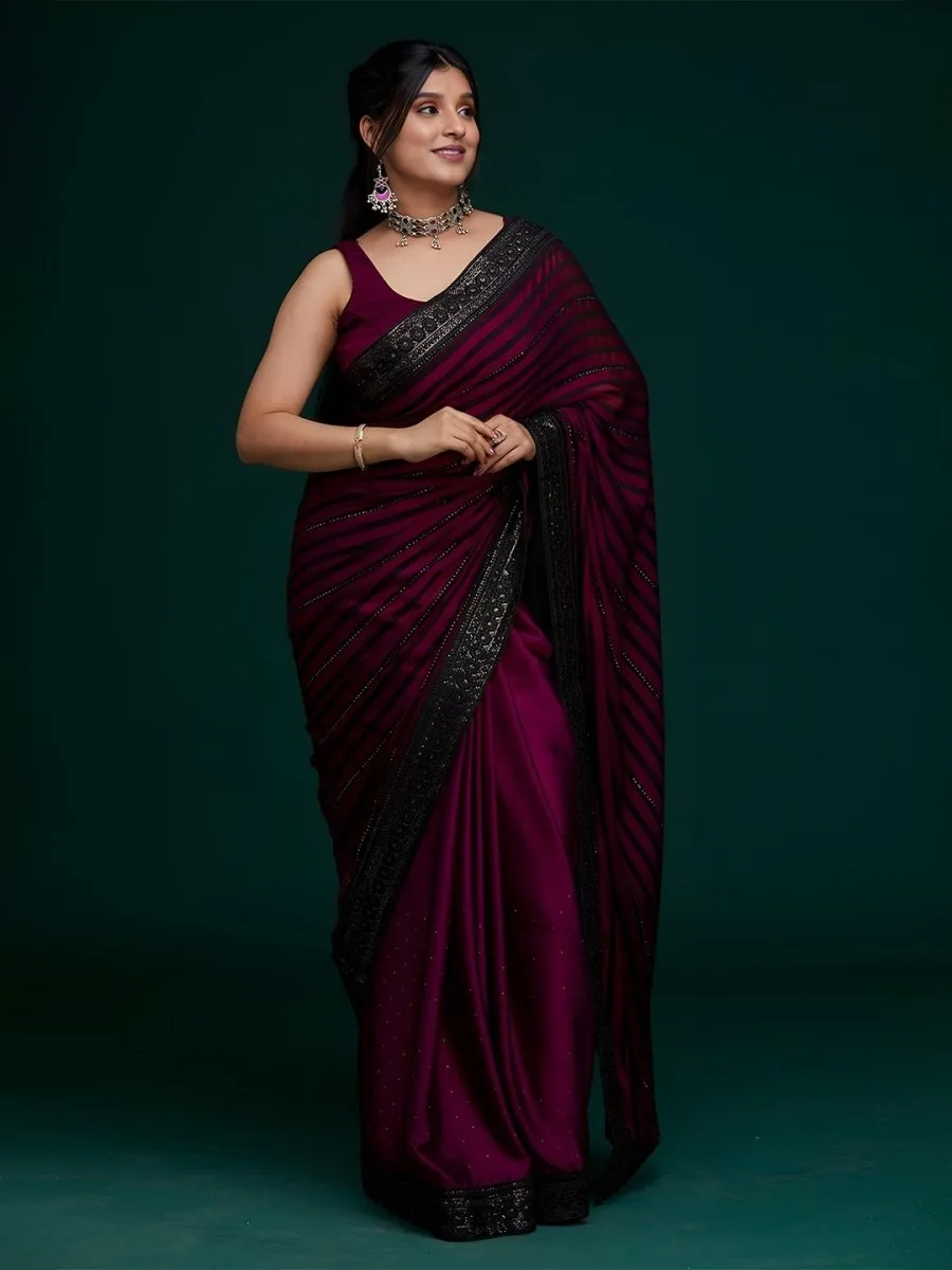 Anouk Striped Embellished Saree