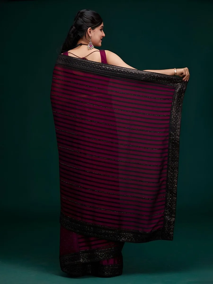Anouk Striped Embellished Saree