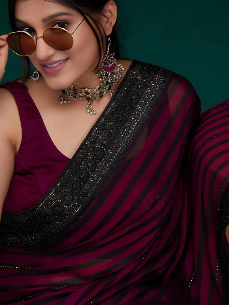 Anouk Striped Embellished Saree