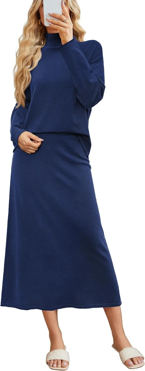 Arach&Cloz Womens 2 Piece Sweaters Sets Turtleneck Long Sleeve Tops Long Maxi Skirt Casual Fall Fashion 2024 Outfits