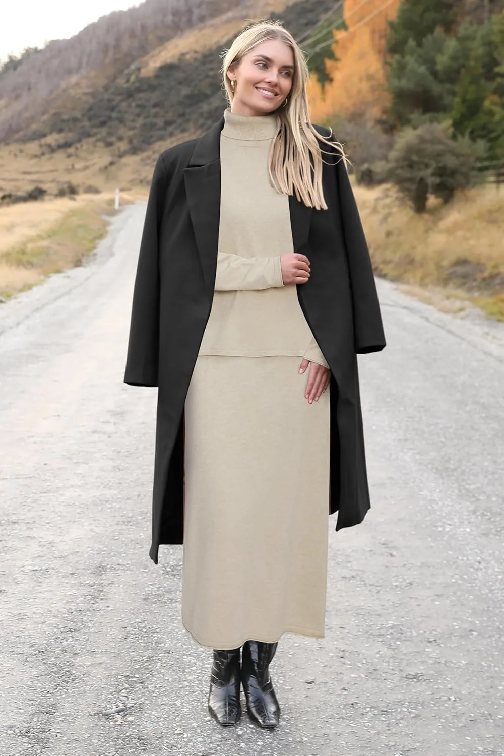 Arach&Cloz Womens 2 Piece Sweaters Sets Turtleneck Long Sleeve Tops Long Maxi Skirt Casual Fall Fashion 2024 Outfits