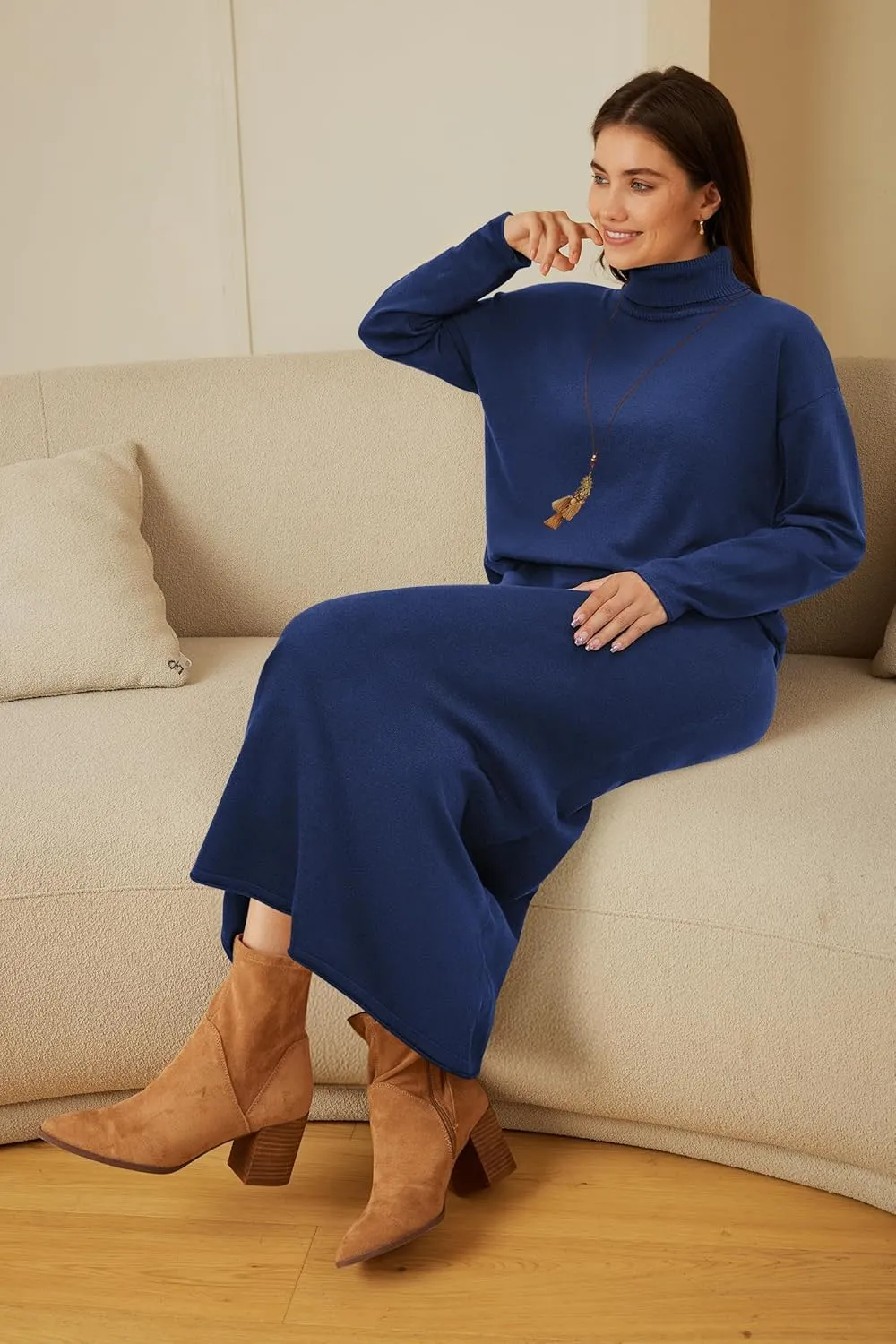 Arach&Cloz Womens 2 Piece Sweaters Sets Turtleneck Long Sleeve Tops Long Maxi Skirt Casual Fall Fashion 2024 Outfits