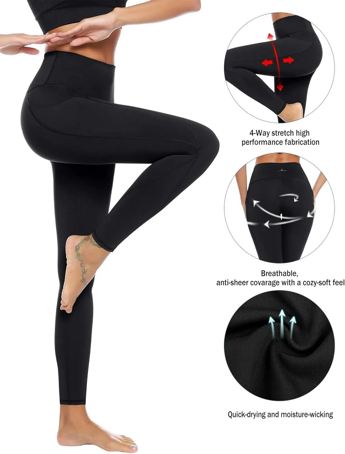 Auu High Waisted Leggings with Pockets Workout Leggings for Women Stretch Yoga Pants Buttery Soft