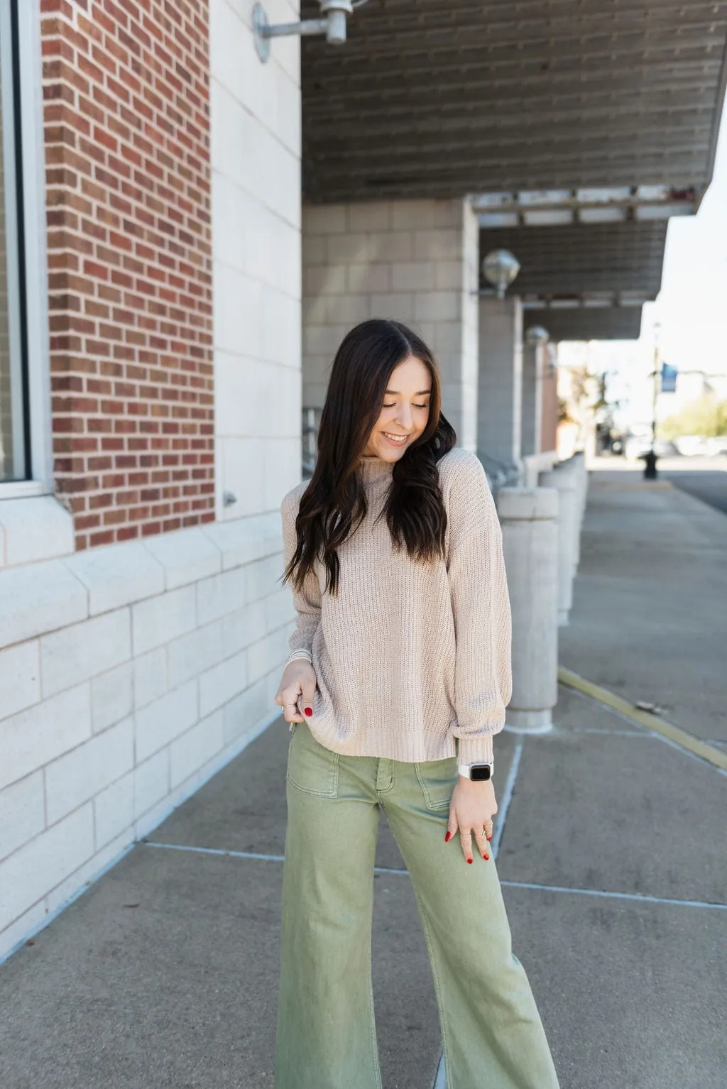 Beige Chunky Knit Mock Neck Sweater