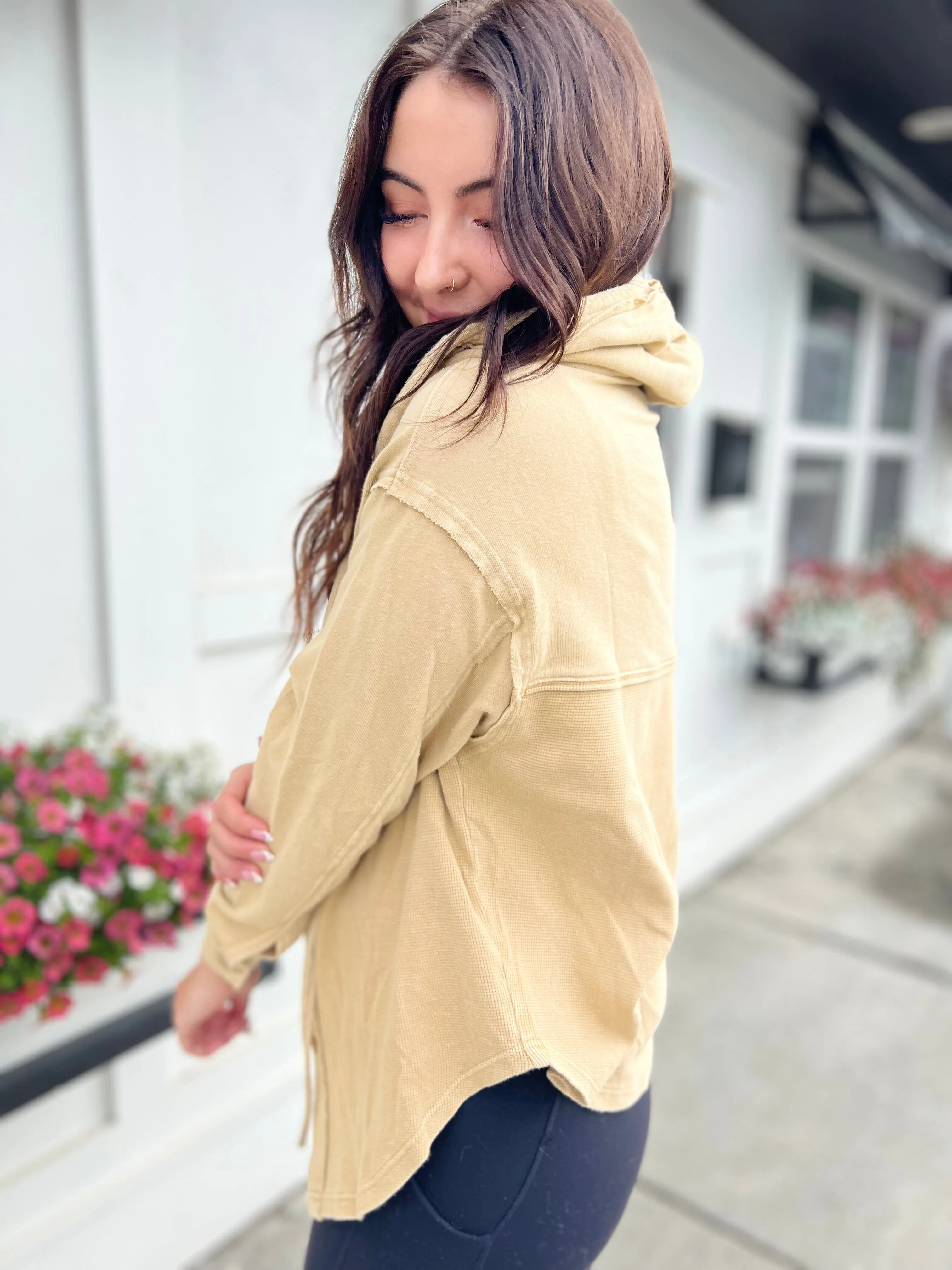 Benton Hoodie Top- Latte