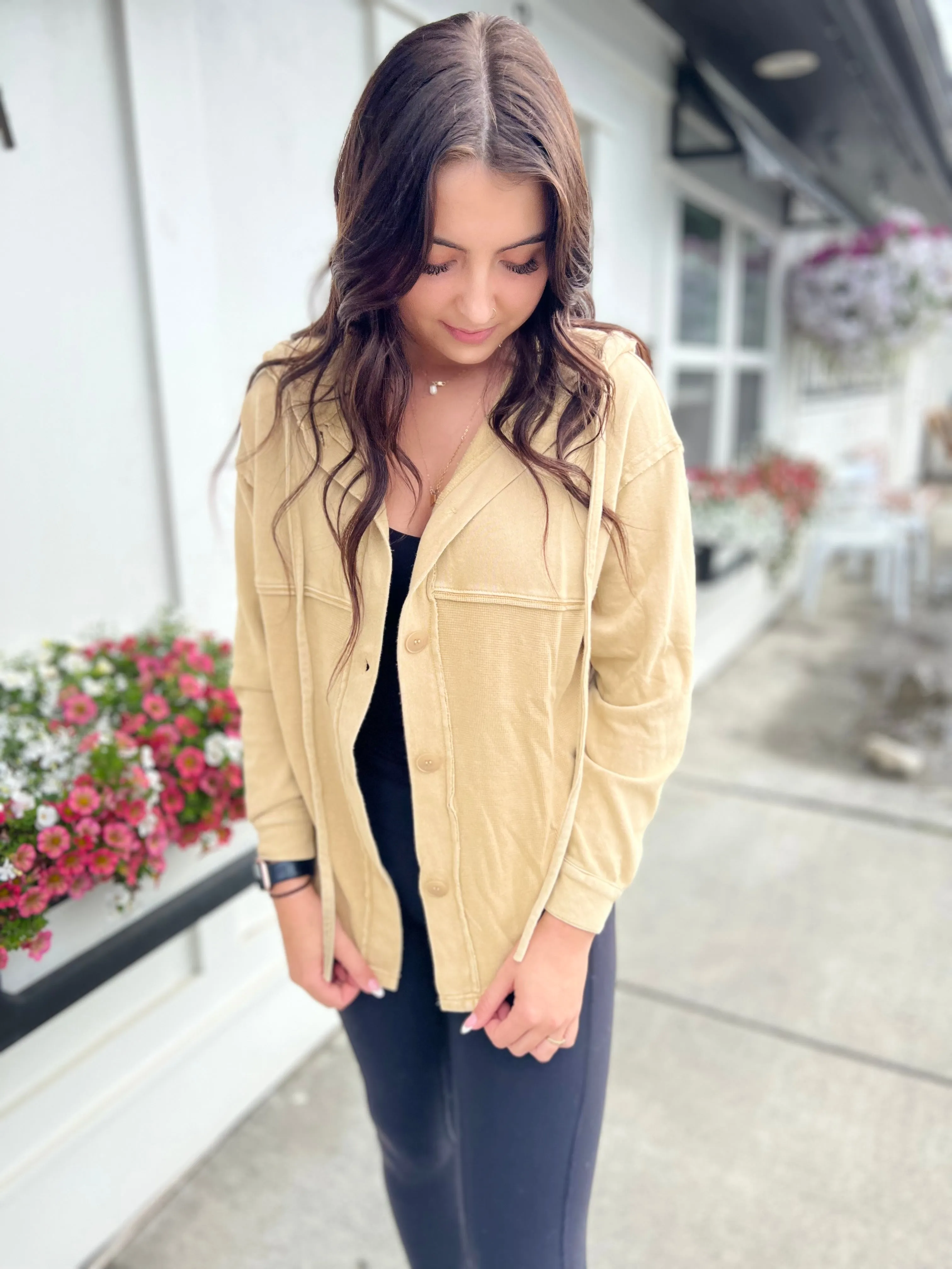 Benton Hoodie Top- Latte