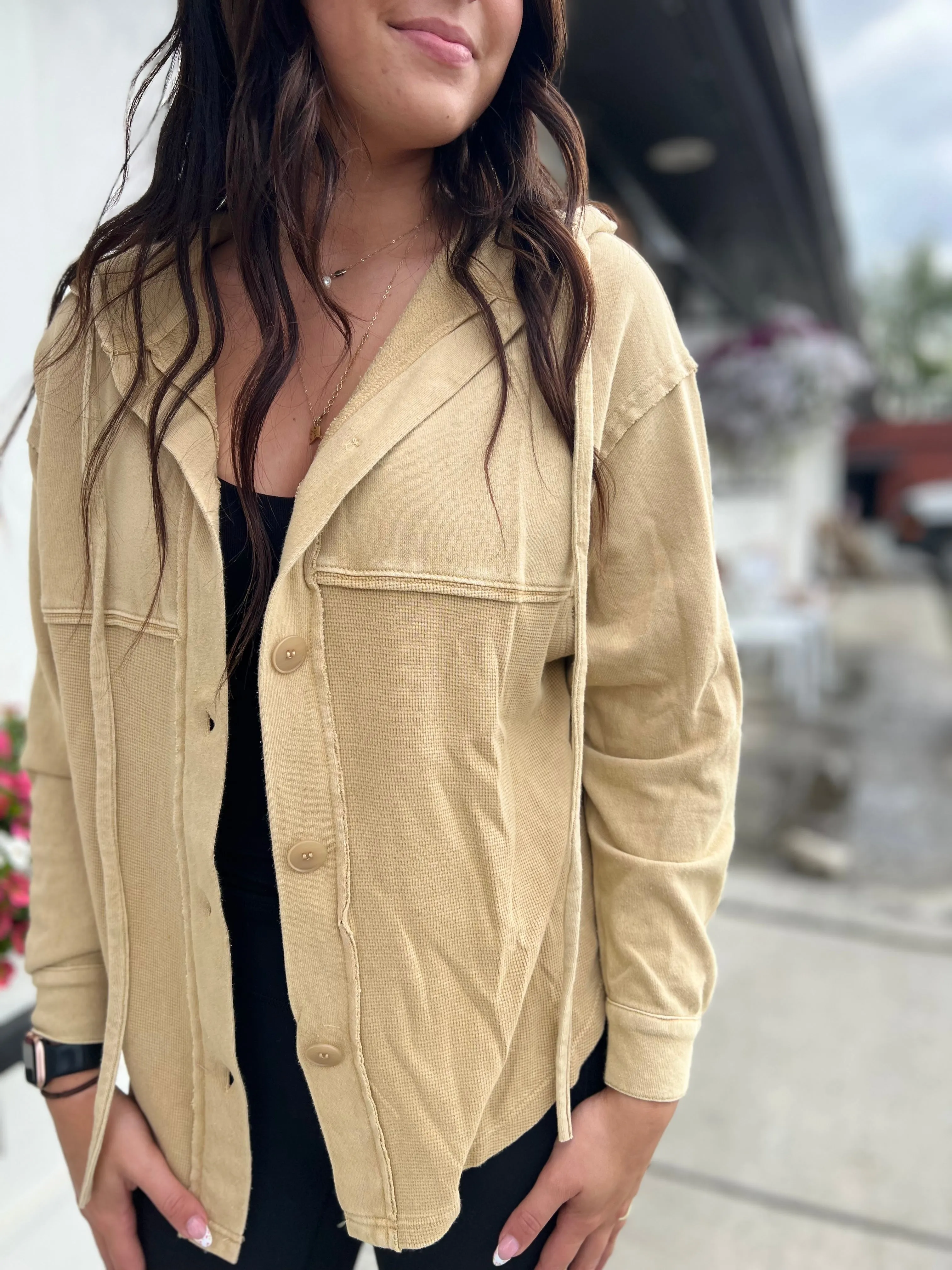 Benton Hoodie Top- Latte