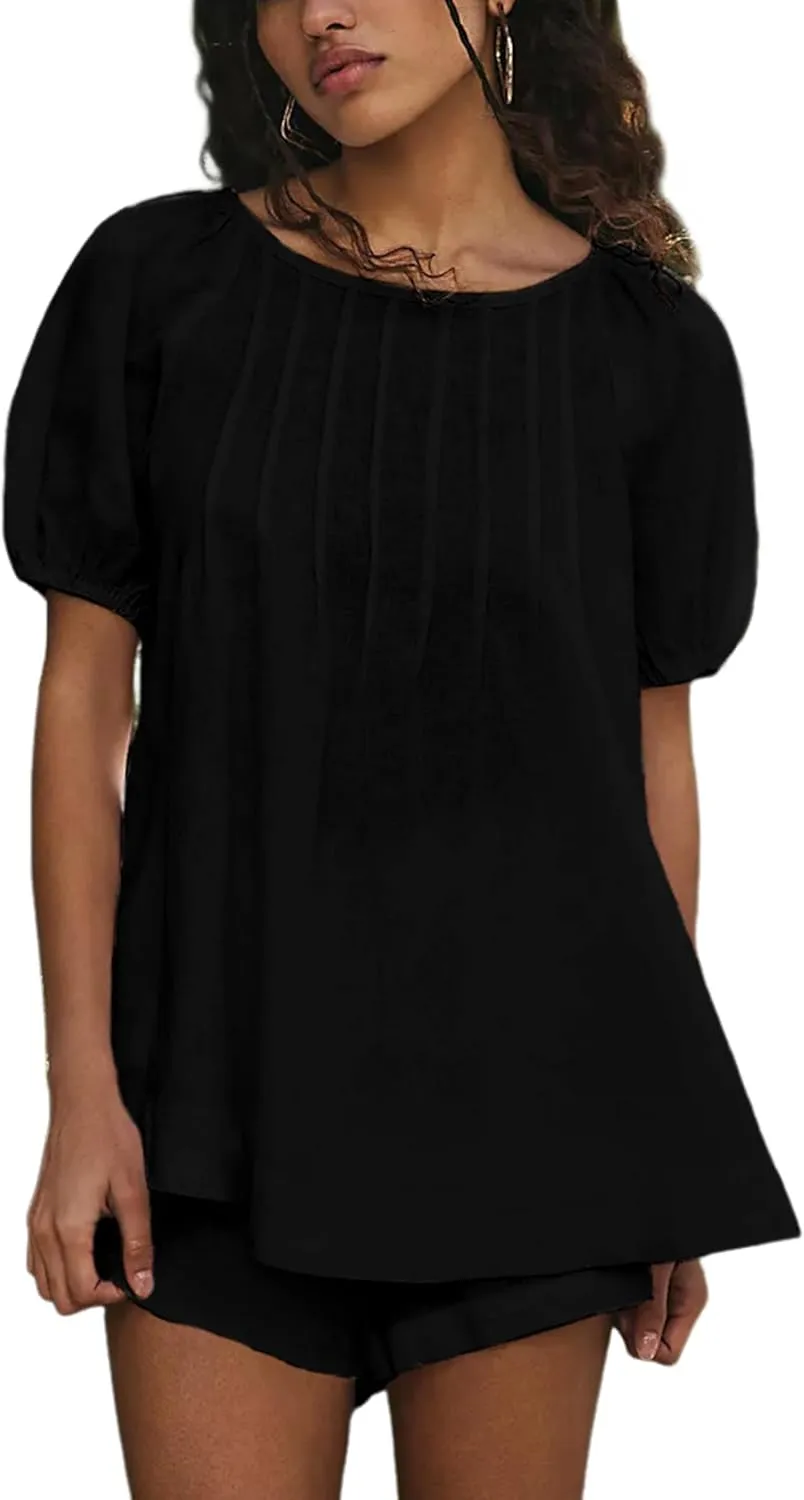 Bianstore Women's Casual Pleated Swing Tee Shirts Loose Babydoll Peplum Tunic Tops