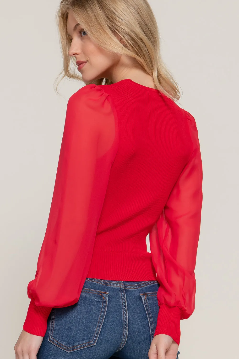 Chiffon Contrast Top in Red