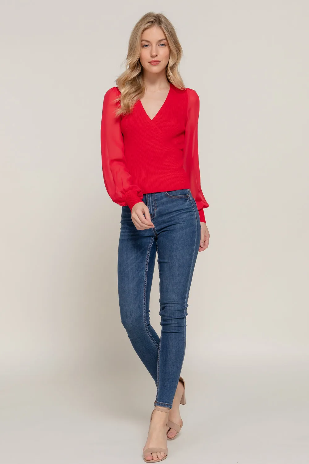 Chiffon Contrast Top in Red