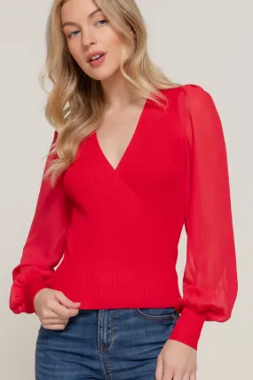Chiffon Contrast Top in Red
