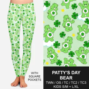 Custom Leggings with Pockets - Pattys Day Bear