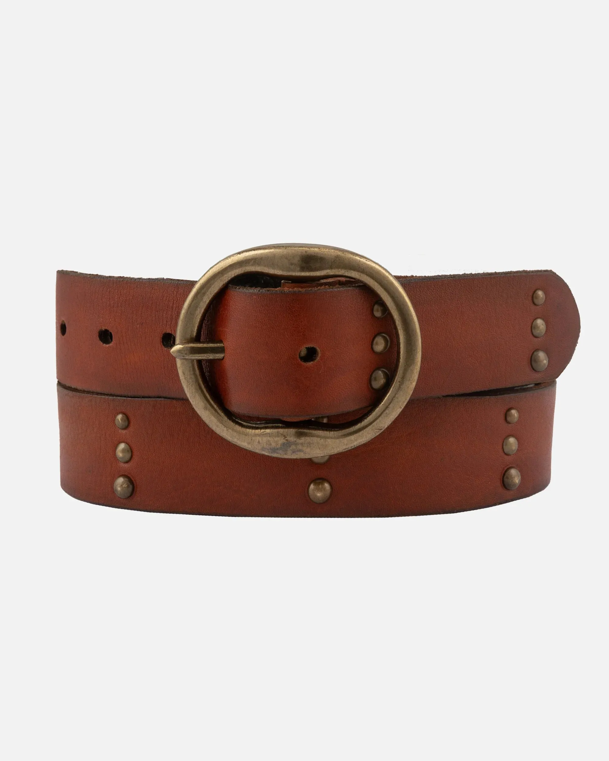 Dion Round Buckle Studded Leather Belt