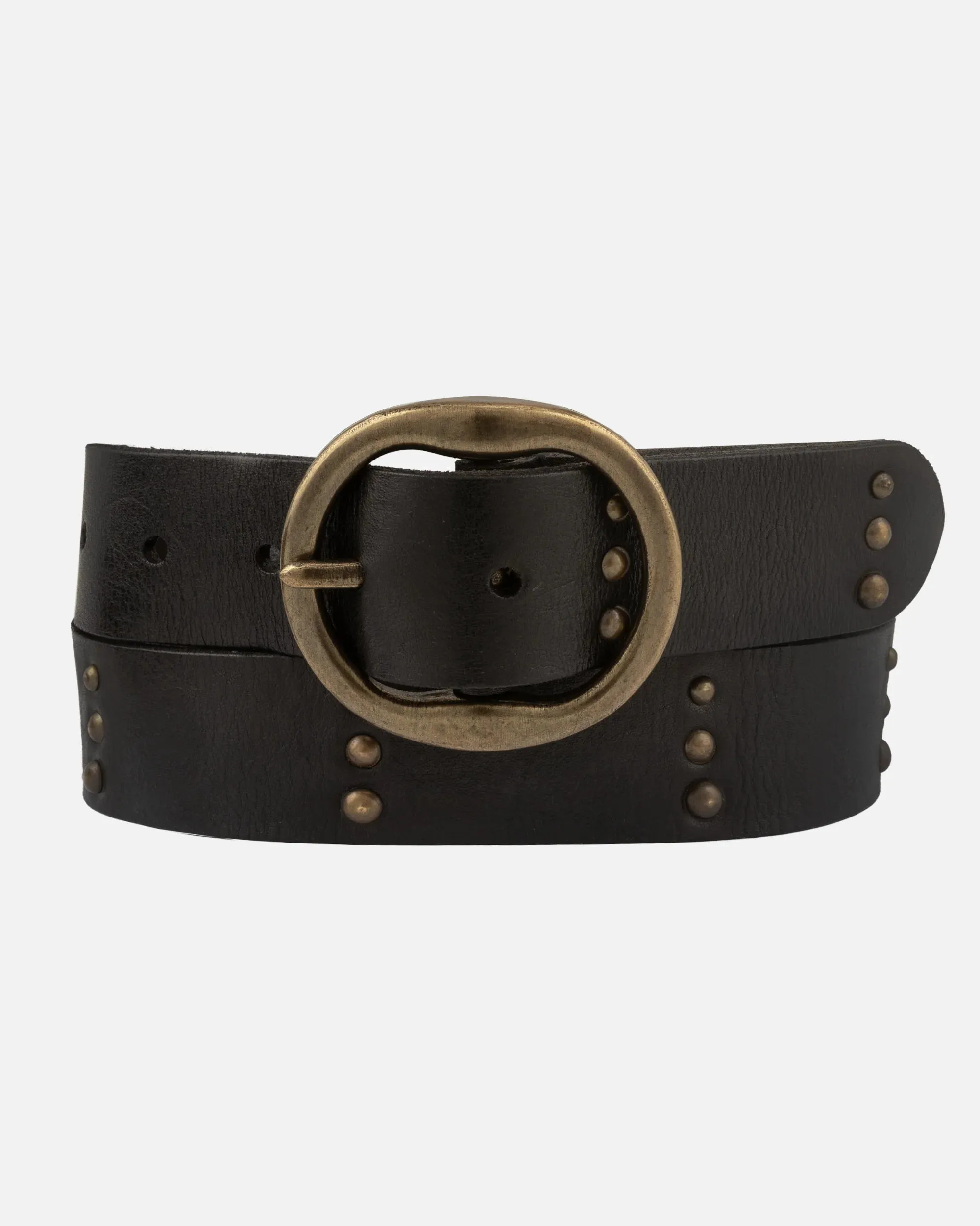 Dion Round Buckle Studded Leather Belt