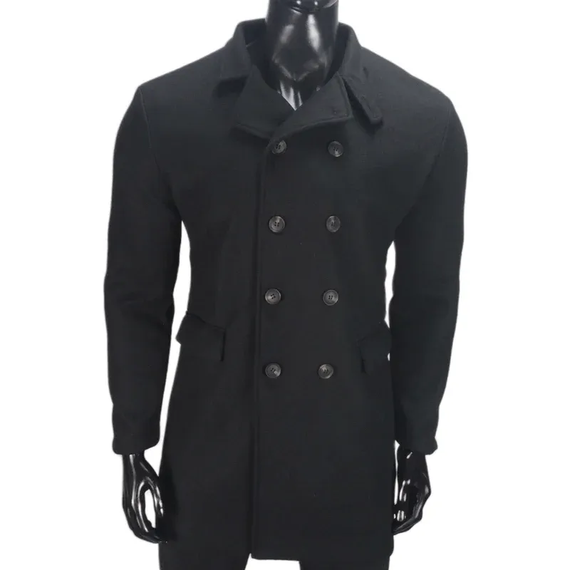 Double-breasted men's coat - Timeless wool coat with lapel collar