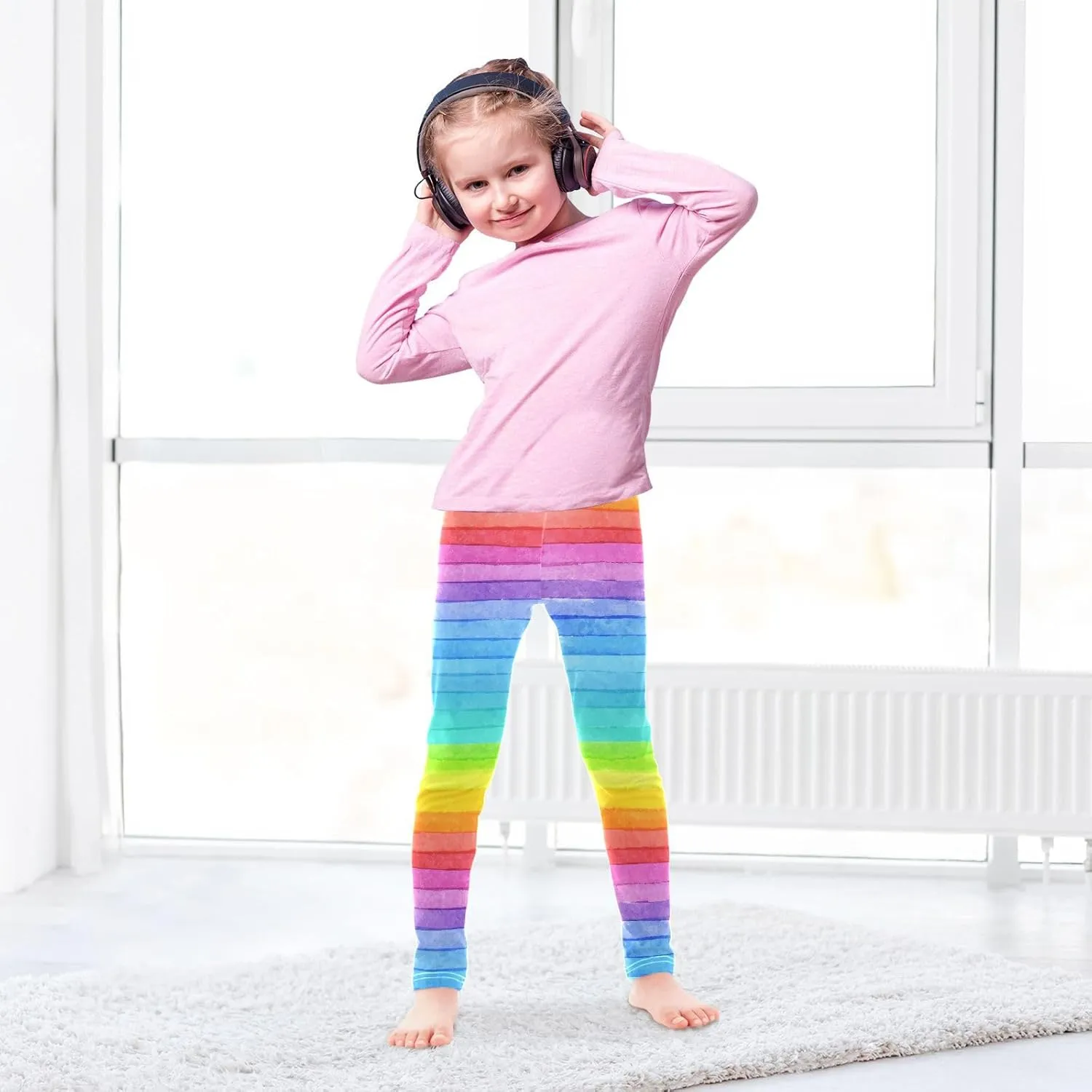 Emelivor Leggings for Girls Stretch Yoga Pants Soft Girls Leggings Ankle Length Leggings for Kids Toddler 4-10 Years