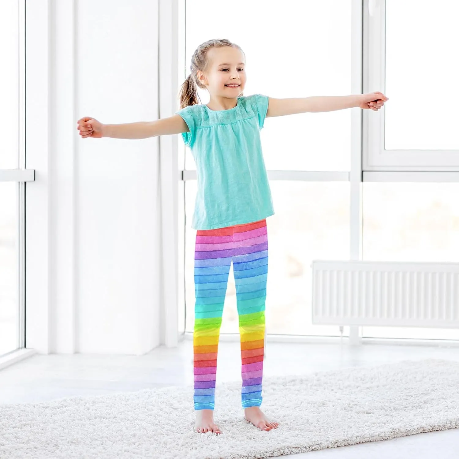 Emelivor Leggings for Girls Stretch Yoga Pants Soft Girls Leggings Ankle Length Leggings for Kids Toddler 4-10 Years