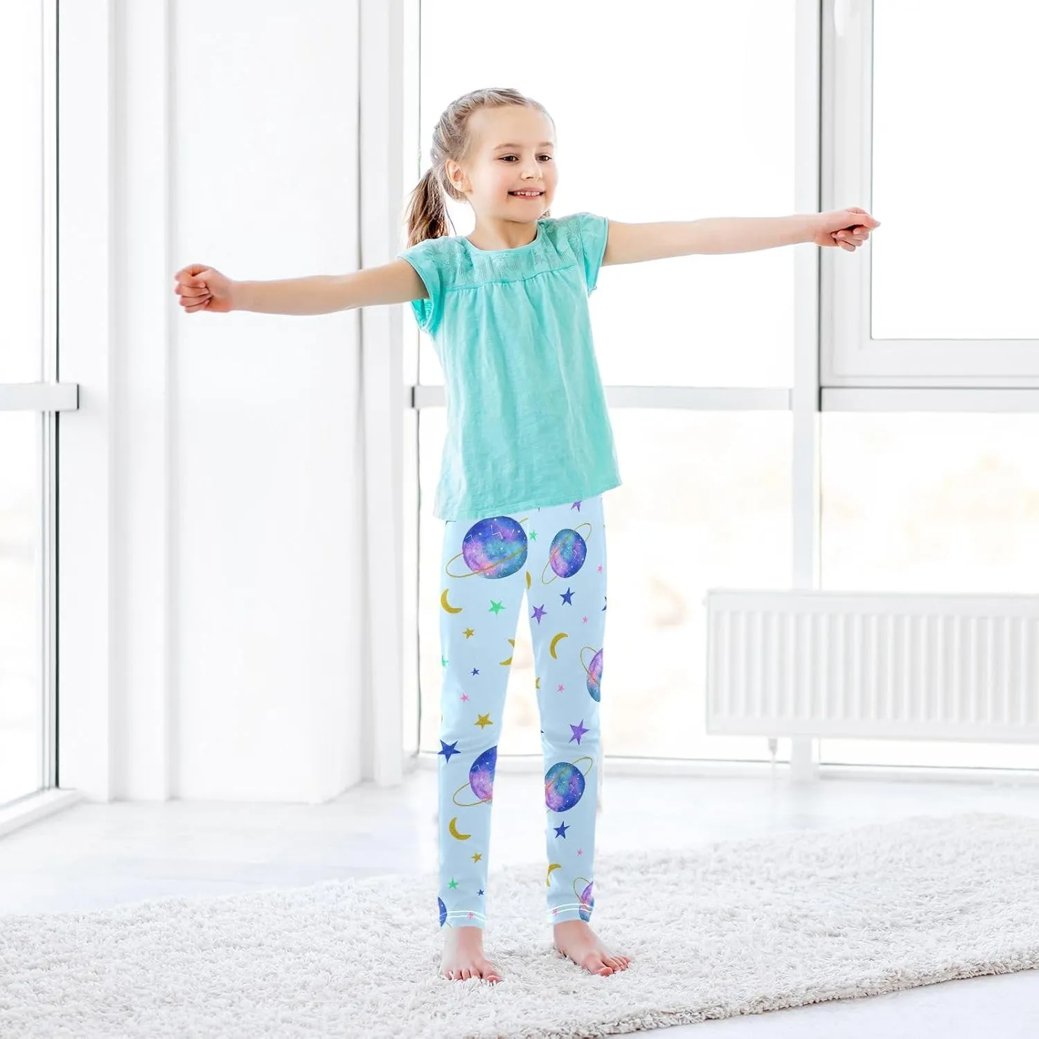 Emelivor Leggings for Girls Stretch Yoga Pants Soft Girls Leggings Ankle Length Leggings for Kids Toddler 4-10 Years