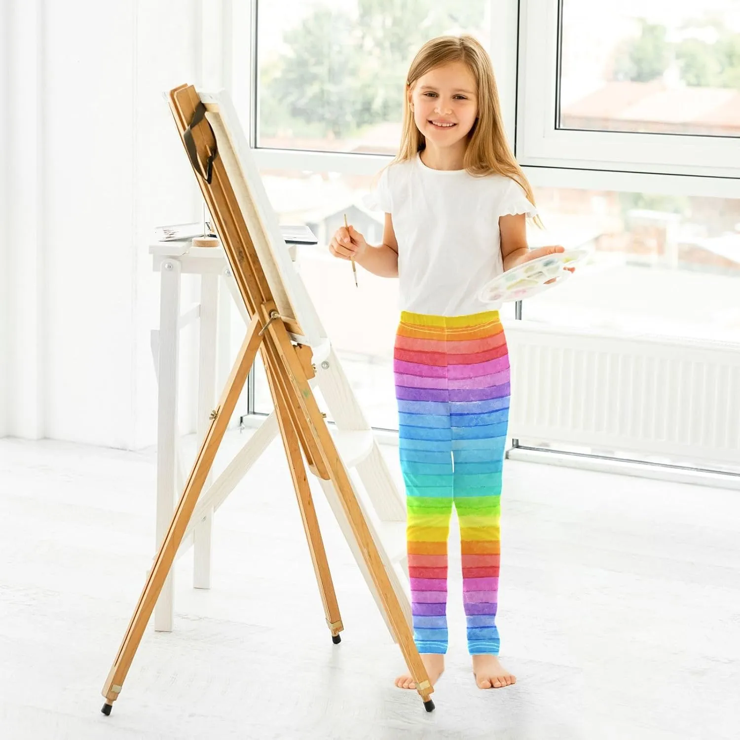 Emelivor Leggings for Girls Stretch Yoga Pants Soft Girls Leggings Ankle Length Leggings for Kids Toddler 4-10 Years