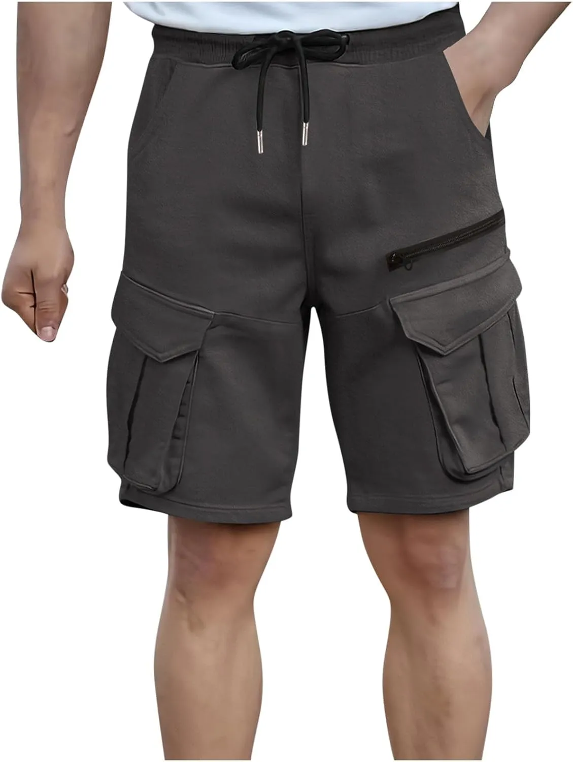 Fashion Cargo Shorts for Men Multi-Pocket Zipper Men's Pants Casual Loose Solid Color Shorts