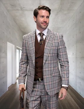 FINO 3 PC TAN PLAID MODERN FIT SUIT