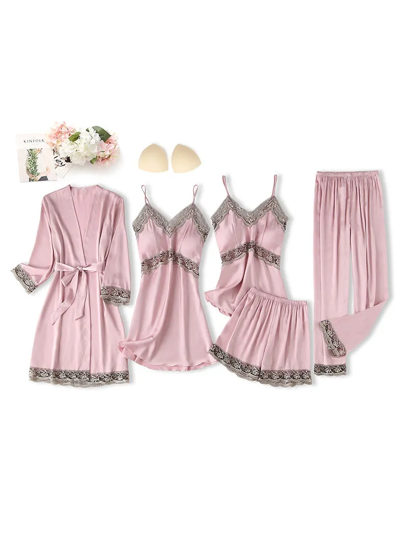 Five-piece Ice Silk Sexy Suspenders Nightgown