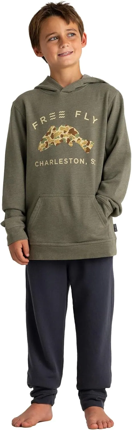Free Fly Youth Vintage Camo Redfish Fleece Hoodie - Ultra Soft Fleece Hoodie with Camouflage Graphic, for Boys and Girls
