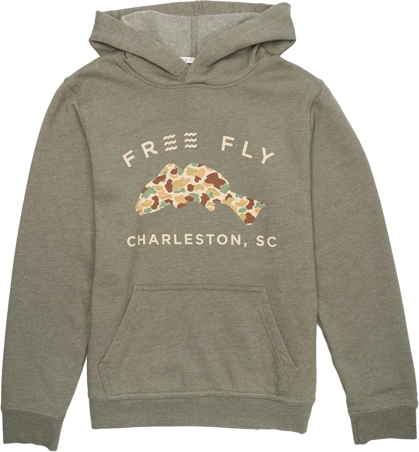 Free Fly Youth Vintage Camo Redfish Fleece Hoodie - Ultra Soft Fleece Hoodie with Camouflage Graphic, for Boys and Girls