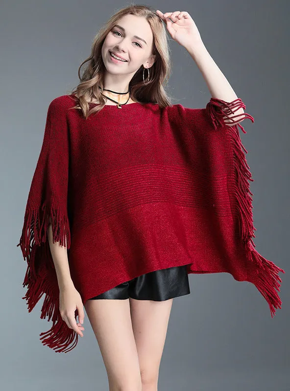 Fringed Bat Cuff Head Sweater Coat