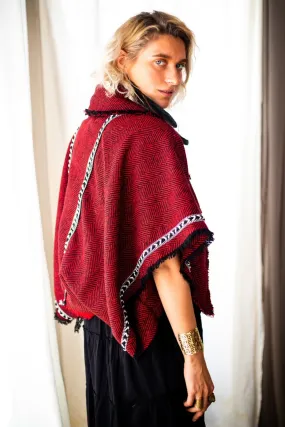 Geometric Red Wool Cardigan