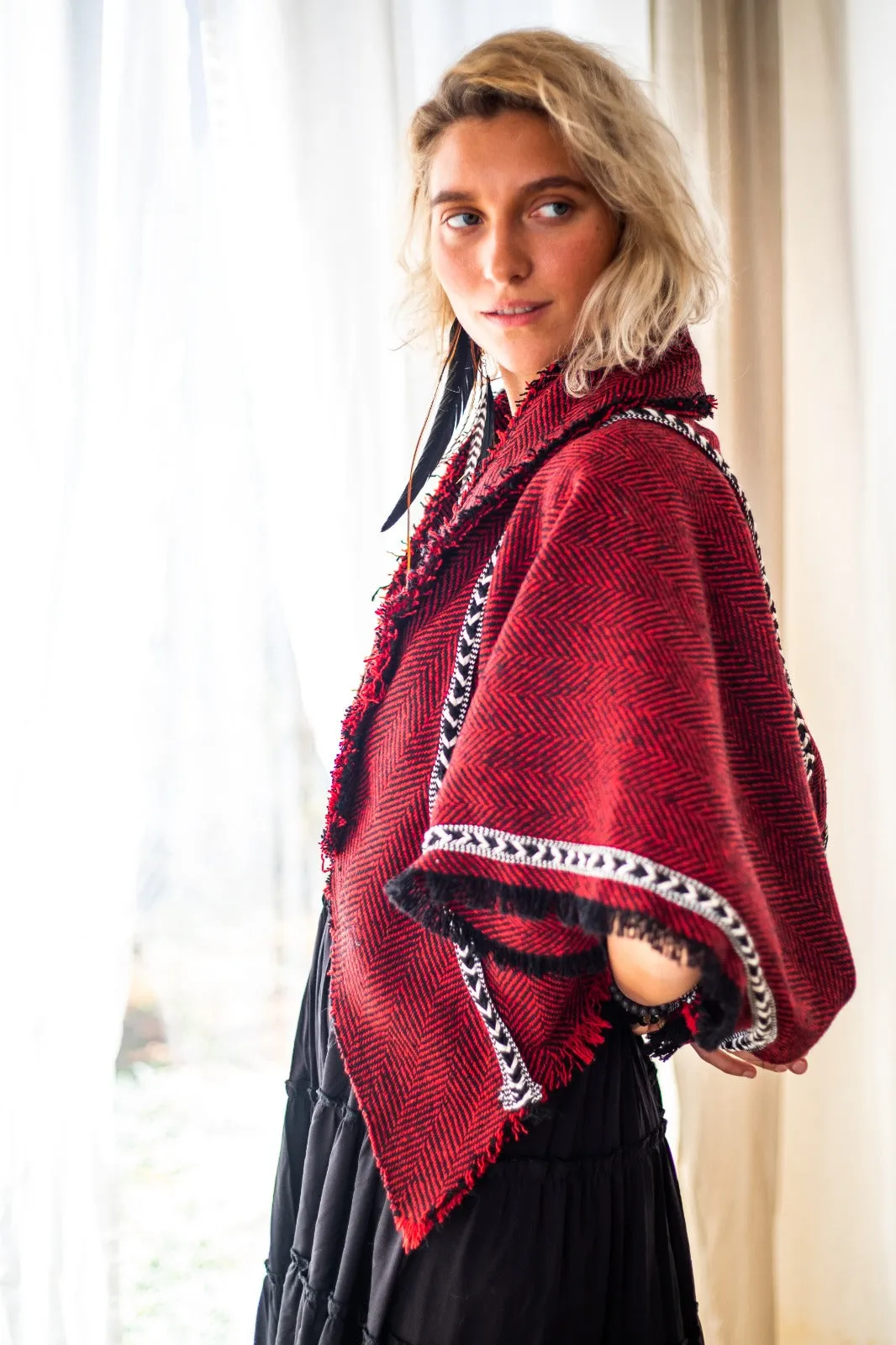 Geometric Red Wool Cardigan