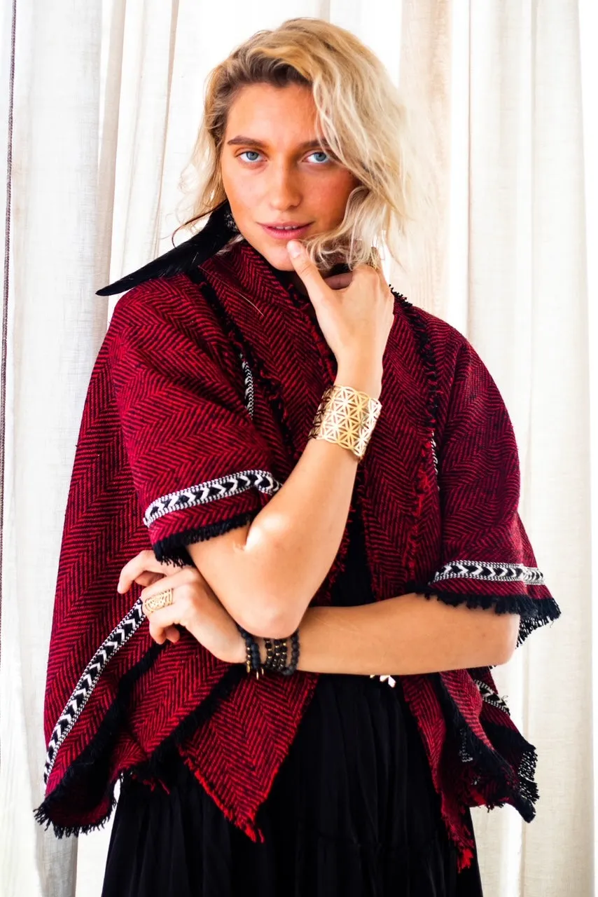 Geometric Red Wool Cardigan