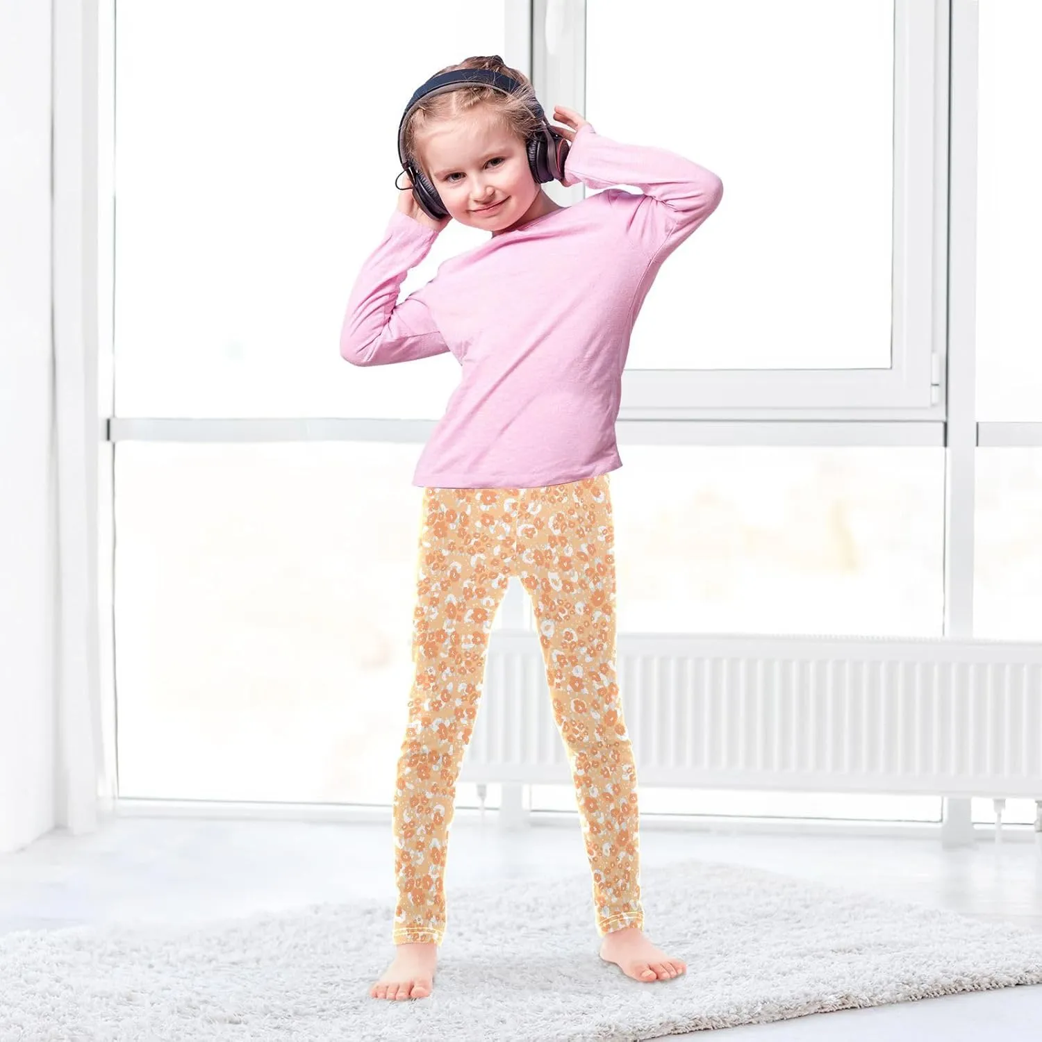 Girls Leggings Yellow Leopard Cheetah Soft Toddler Leggings for Girls Kids Pants Size 4T-10T