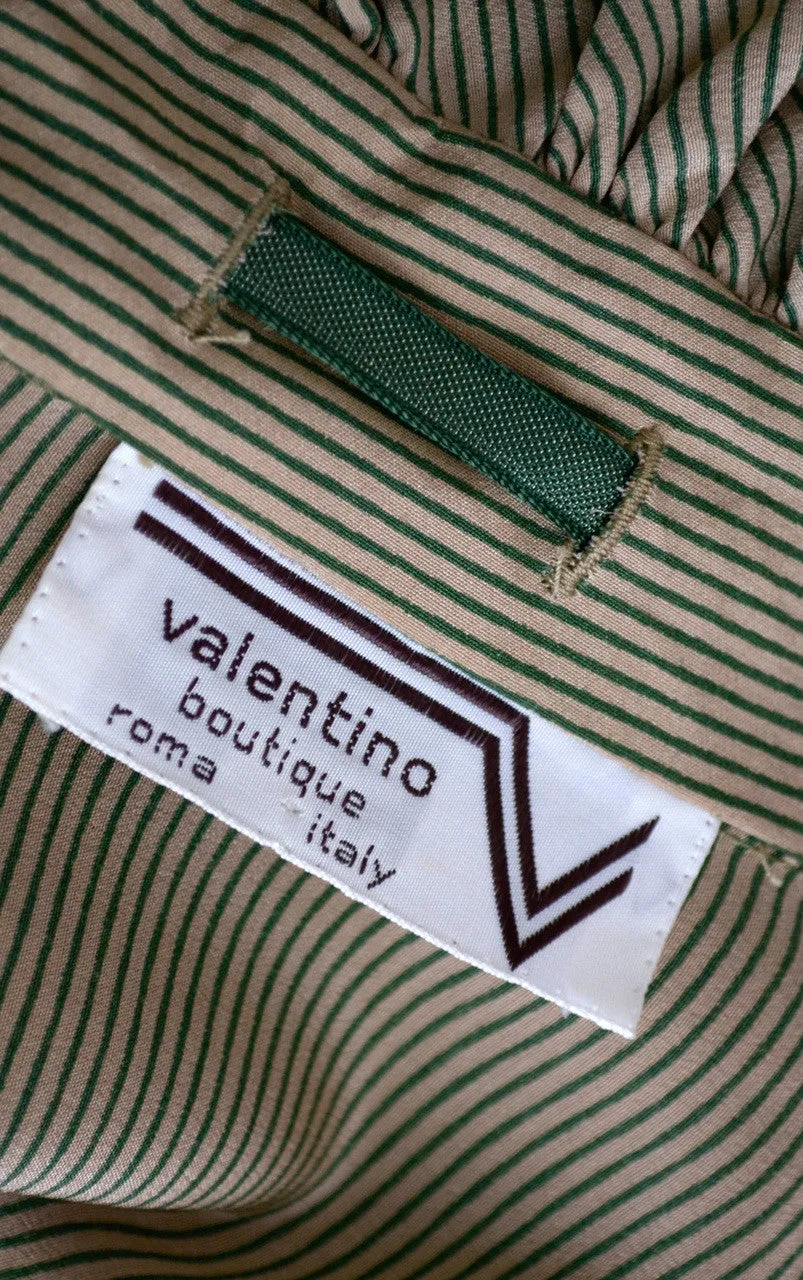 Green silk vintage Valentino designer blouse with velvet trim