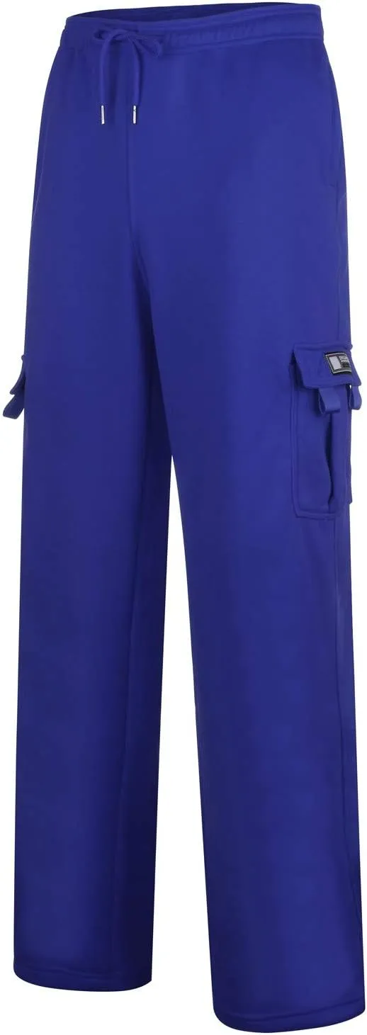 Heavy Cargo Sweatpants for Men Drawstring Baggy Jogger Cargo Pants Multi Pockets Open Bottom Athletic Workout Pants