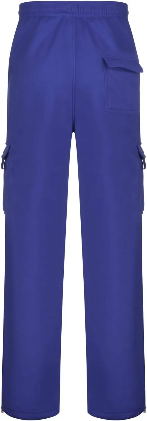 Heavy Cargo Sweatpants for Men Drawstring Baggy Jogger Cargo Pants Multi Pockets Open Bottom Athletic Workout Pants