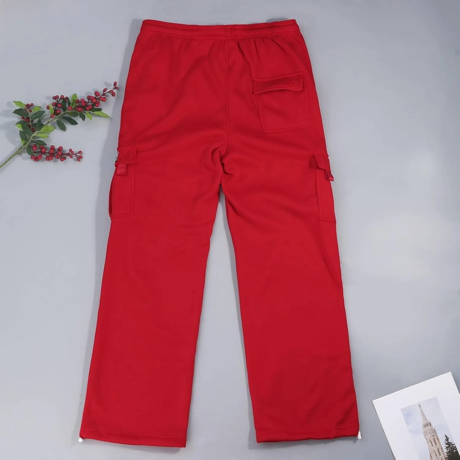 Heavy Cargo Sweatpants for Men Drawstring Baggy Jogger Cargo Pants Multi Pockets Open Bottom Athletic Workout Pants