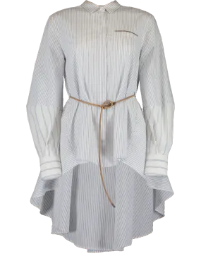 Hi-Low Striped Belted Blouse