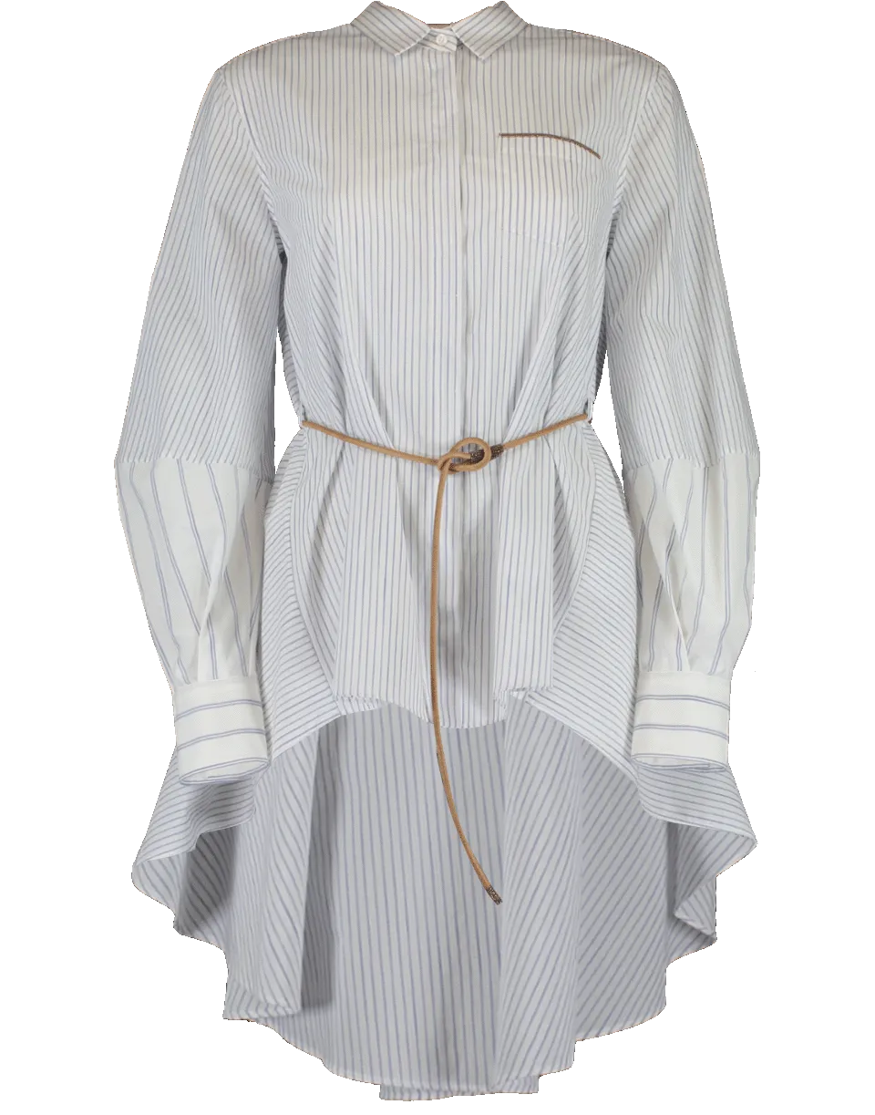 Hi-Low Striped Belted Blouse