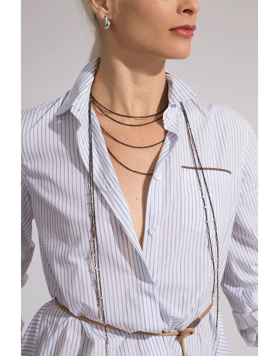 Hi-Low Striped Belted Blouse