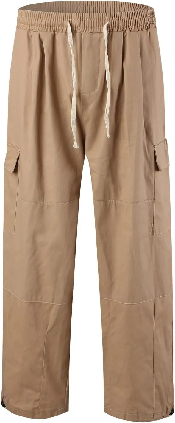 Hiking Pants Male Solid Color Multi Pocket Trousers Tether Athletic Loose Cargo Pants
