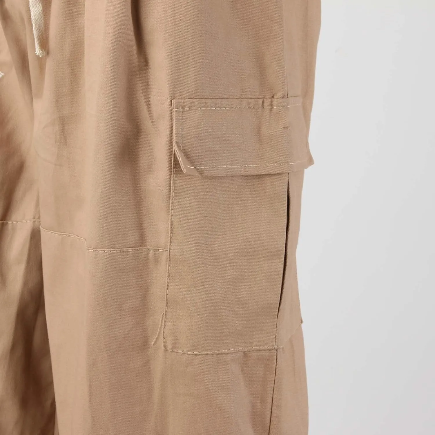 Hiking Pants Male Solid Color Multi Pocket Trousers Tether Athletic Loose Cargo Pants