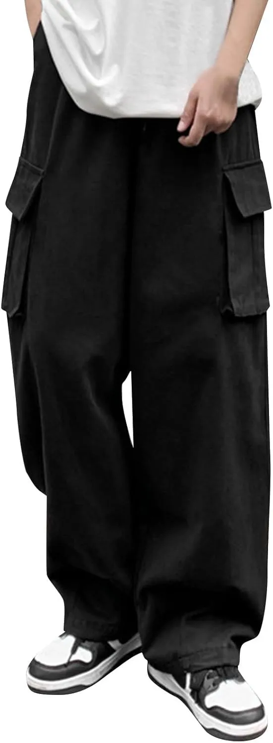 Hiking Pants Male Solid Color Multi Pocket Trousers Tether Athletic Loose Cargo Pants