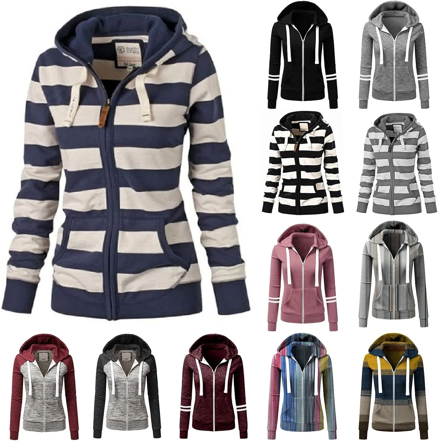 Hoodies for Women Lightweight Thin Full-Zip Hooded Jackets Active Long Sleeve Loose Drawstring Sweatshirt Coat Tops