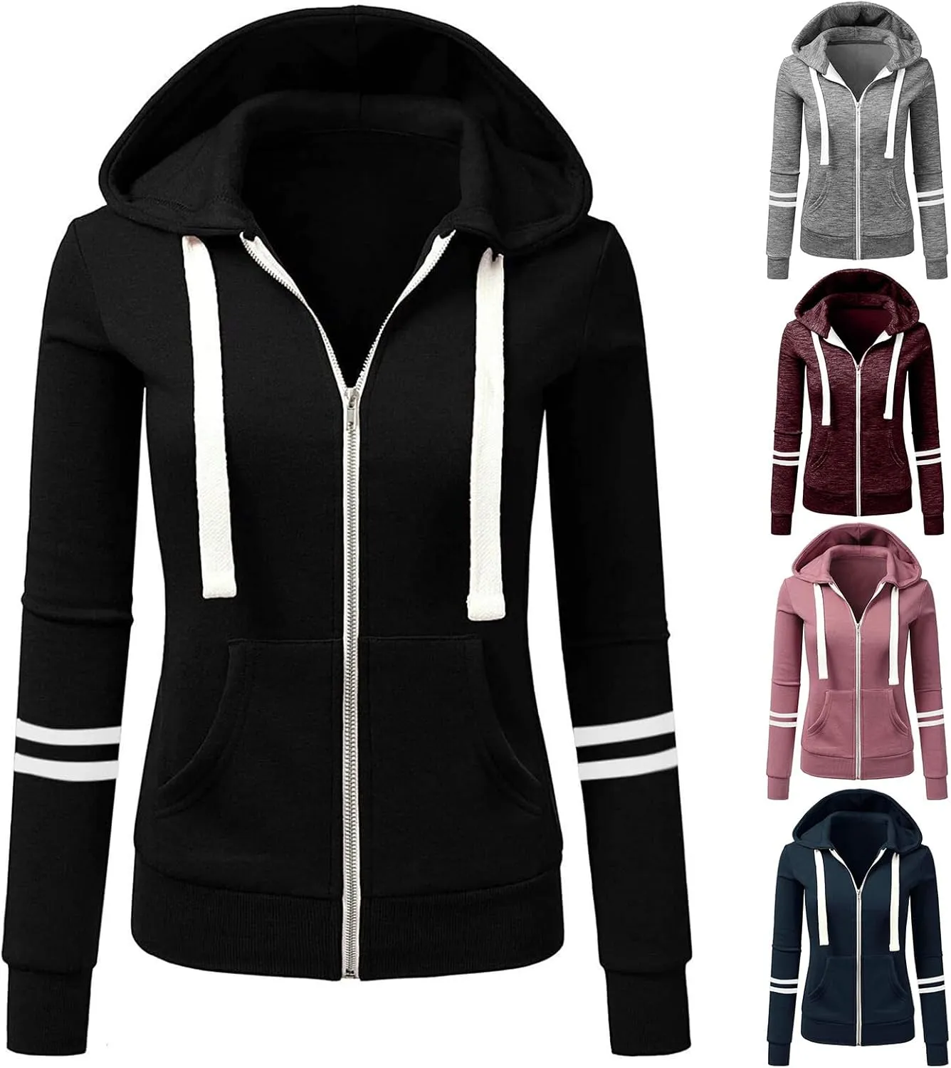 Hoodies for Women Lightweight Thin Full-Zip Hooded Jackets Active Long Sleeve Loose Drawstring Sweatshirt Coat Tops