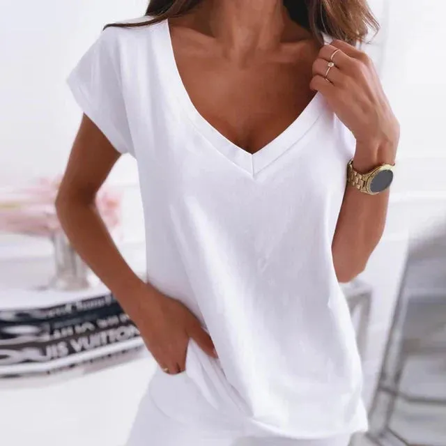 Ivyshape | Casual Deep V-Neck Blouse for Women