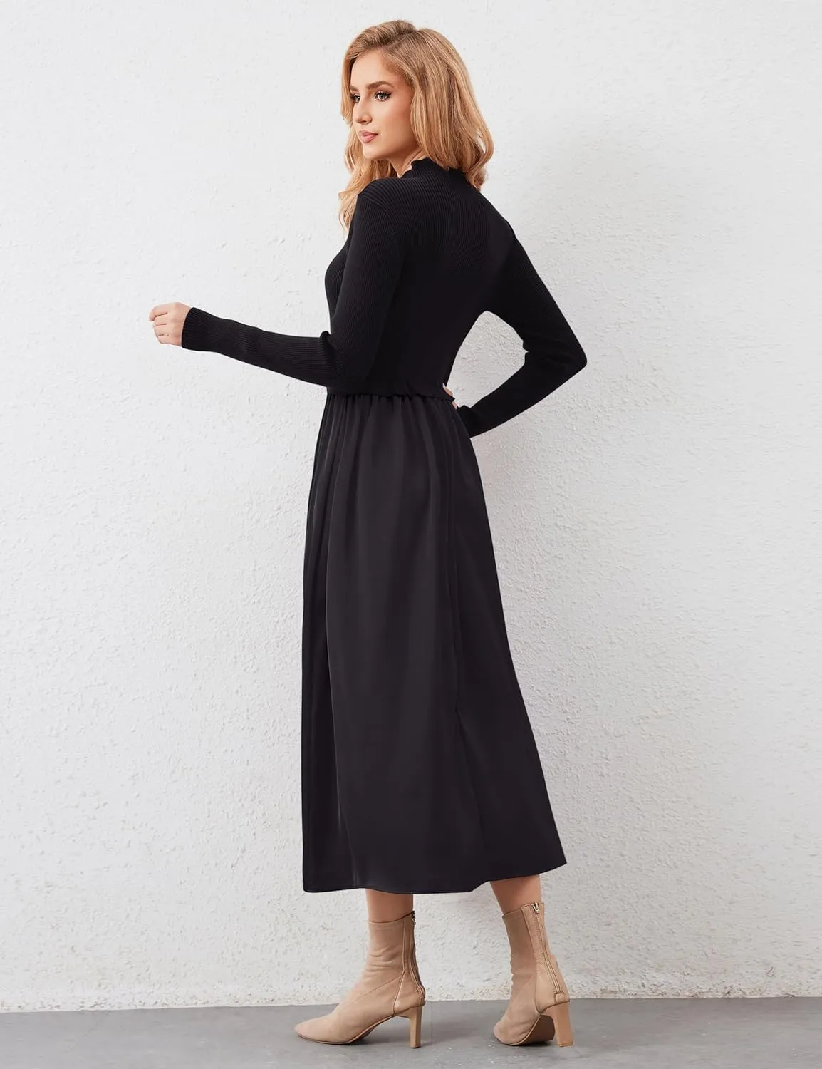 Lauweion Women's Turtleneck Sweater Maxi Dress Long Sleeve Slim Fit Ribbed Knit Pullover Jumper Top Flowy Long Dresses