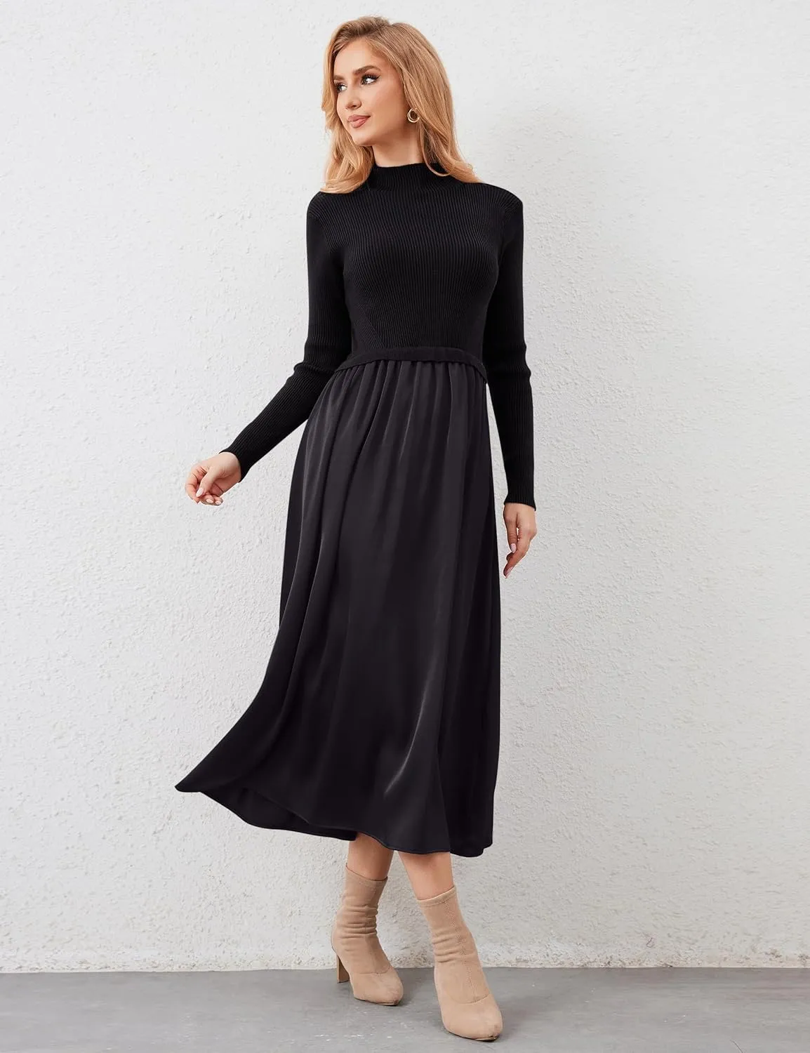 Lauweion Women's Turtleneck Sweater Maxi Dress Long Sleeve Slim Fit Ribbed Knit Pullover Jumper Top Flowy Long Dresses