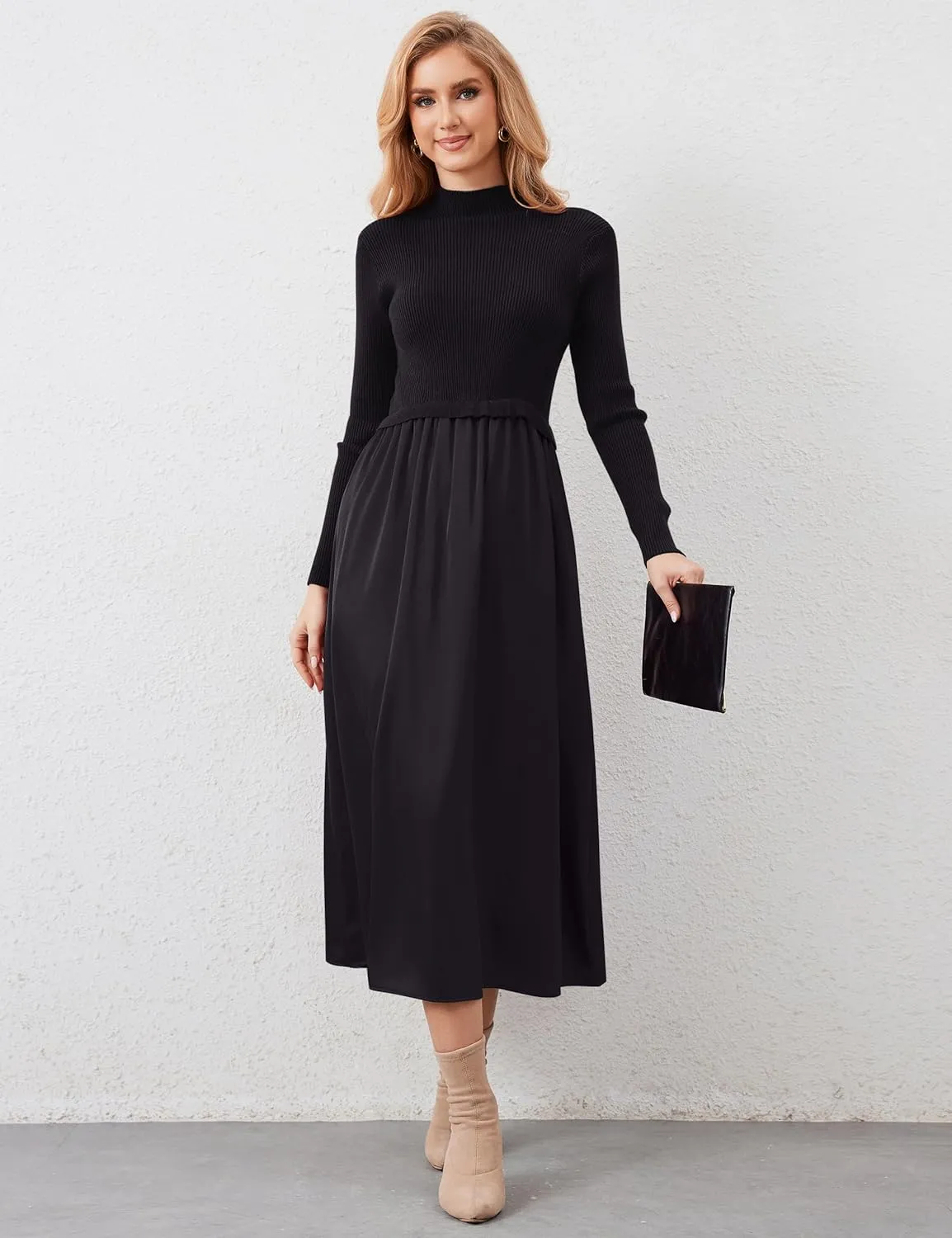 Lauweion Women's Turtleneck Sweater Maxi Dress Long Sleeve Slim Fit Ribbed Knit Pullover Jumper Top Flowy Long Dresses